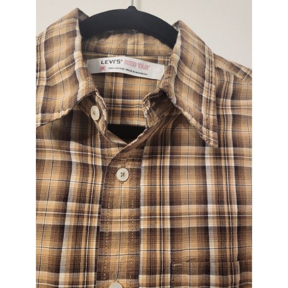 Levi's Red Tab 100% Cotton Plaid Button Up Collared Pocket Shirt Men Size Medium - Picture 3 of 7